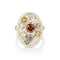 head-on view of our 2.84ct oval diamond cocktail ring<br>featuring a spray of mixed fancy color diamonds in a sea of white diamond pave <span class='visuallyhidden'>Call, text 323-404-2959 for shopping assistance.</span>